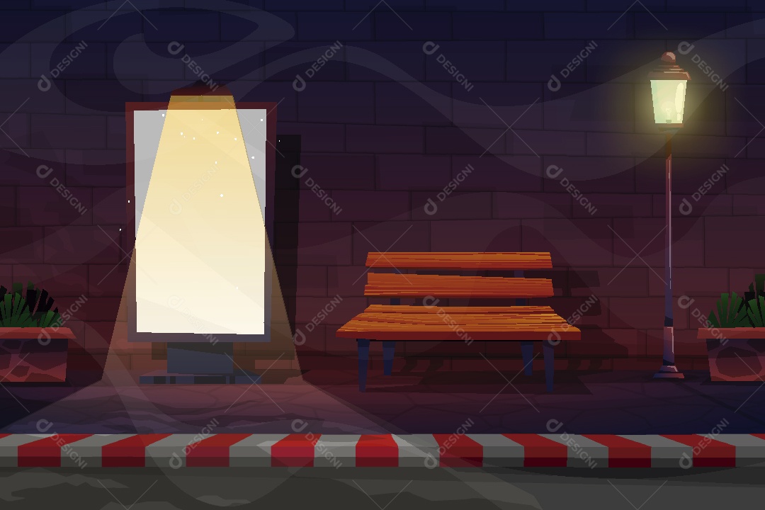 Banco na Beira da Rua Ilustração Vetor EPS