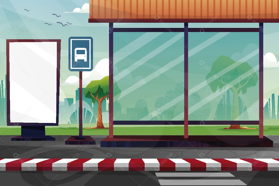 Parada de Ônibus Ilustração Vetor EPS