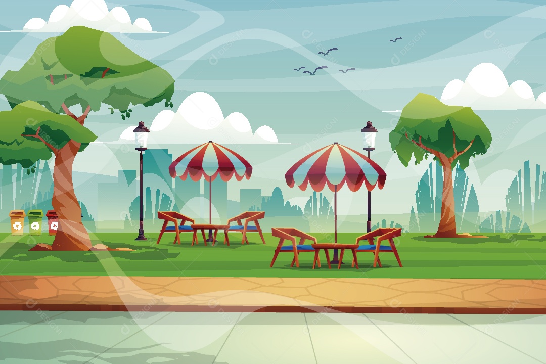 Mesas e Cadeiras Em uma Parque Ilustração Vetor EPS