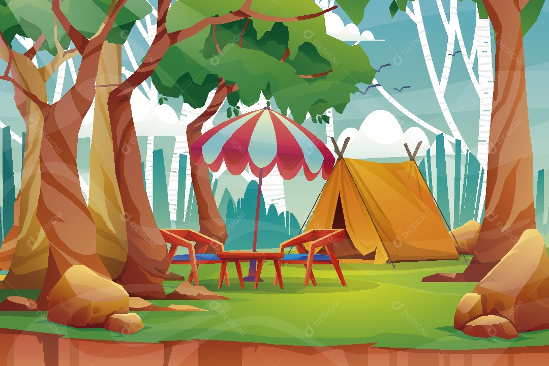 Bela Vista de um Acampamento Ilustração Vetor EPS