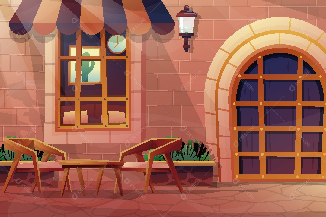 Fachada de um Restaurante Ilustração Vetor EPS