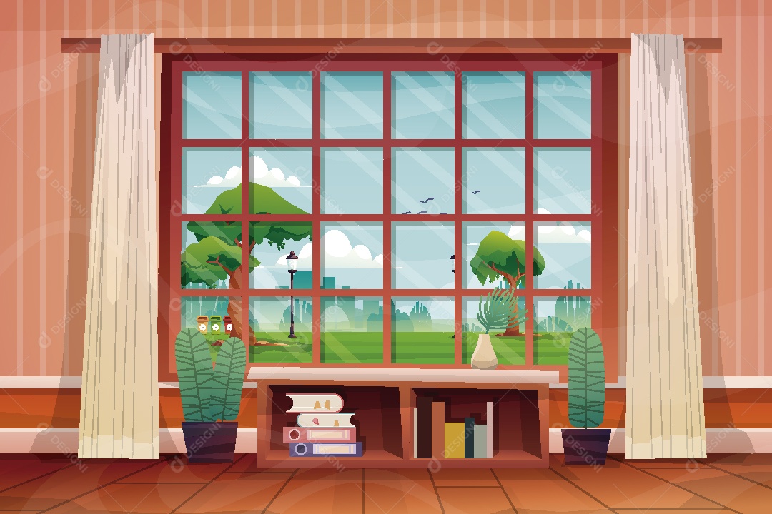 Janela Central da Sala Ilustração Vetor EPS