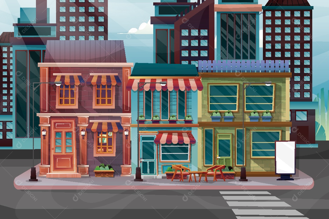 Bala Vista Urbana Fachada de Lojas Ilustração Vetor EPS