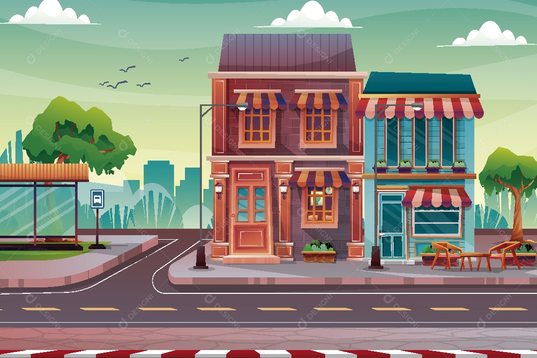 Bala Vista Urbana Ilustração Vetor EPS