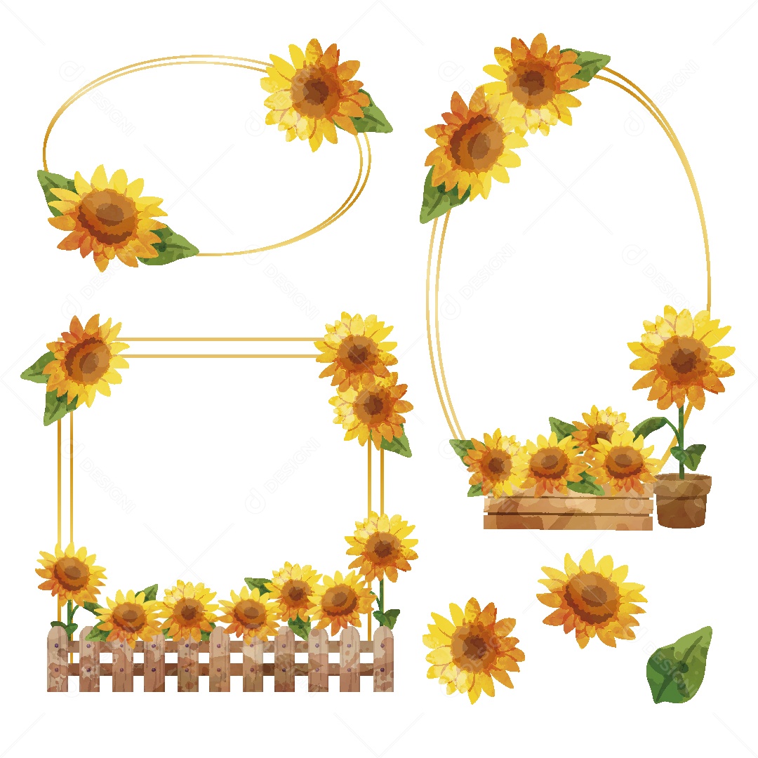 Moldura de Girassol Ilustração Vetor EPS