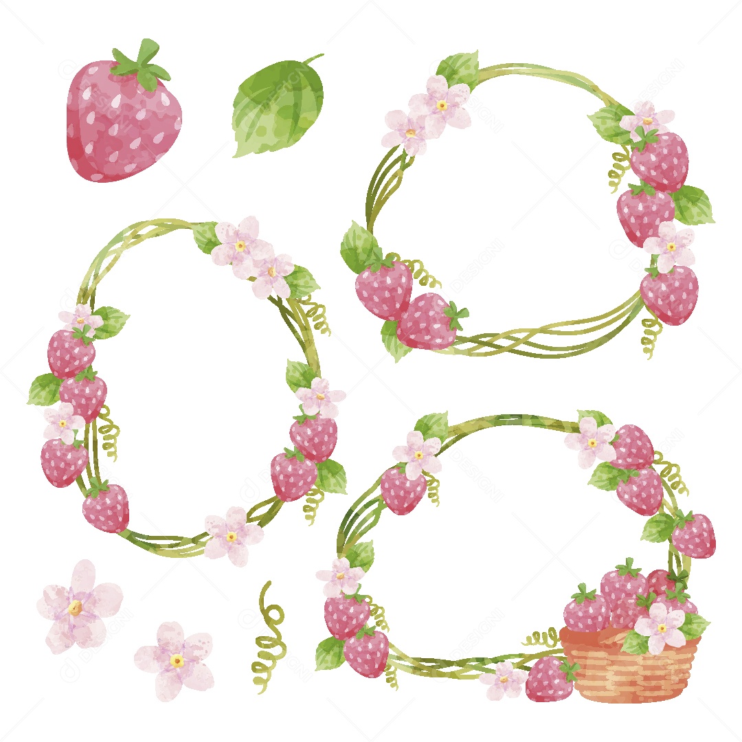 Moldura de Ramos de Morango Ilustração Vetor EPS