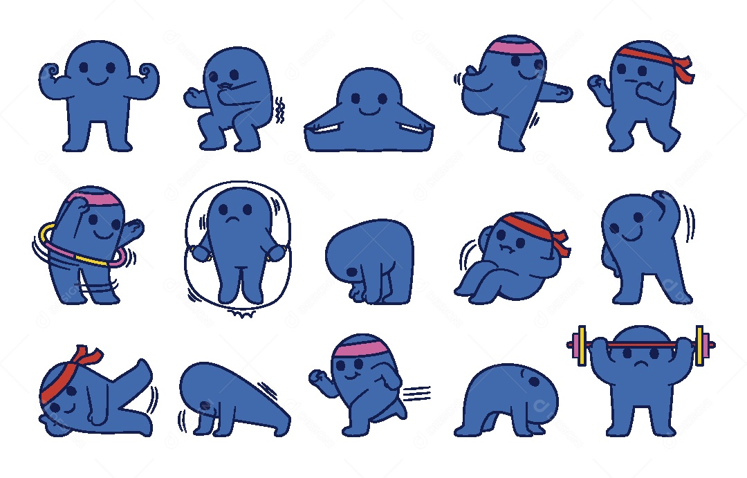 Conjunto de Expressões e Ações Personagem da Academia Vetor EPS