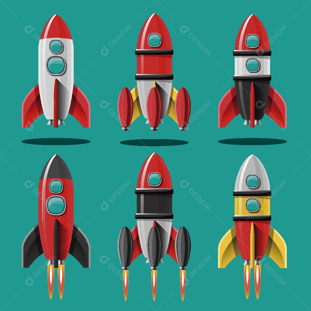 Conjunto de Foguetes Ilustração Vetor EPS