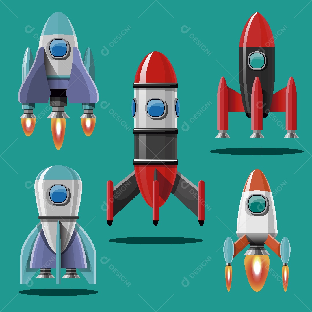 Conjunto de Foguetes Ilustração Vetor EPS