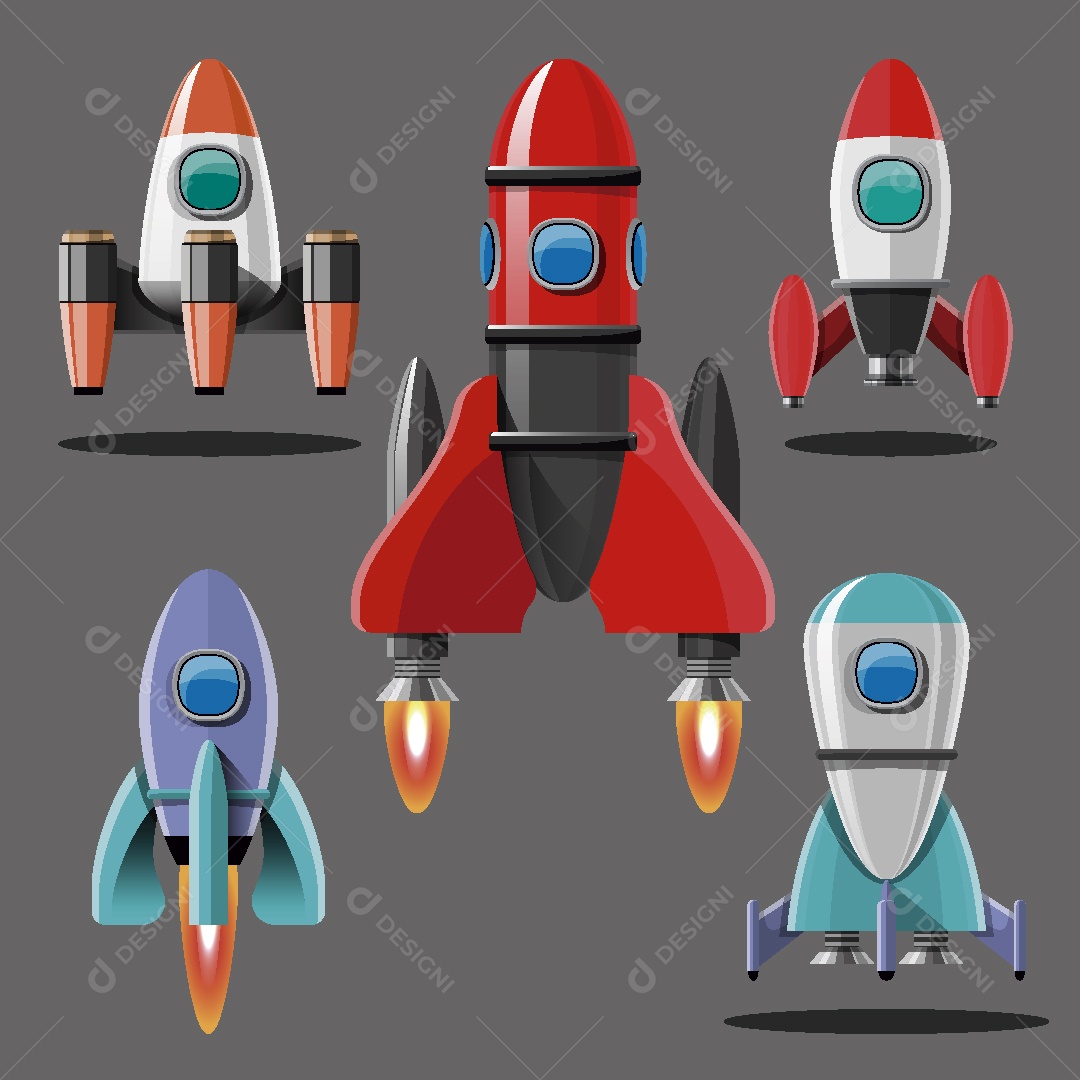 Conjunto de Foguetes Ilustração Vetor EPS