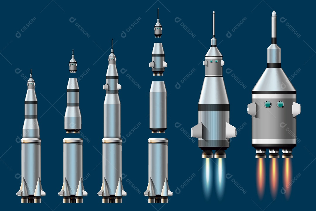 Conjunto de Foguetes Ilustração Vetor EPS