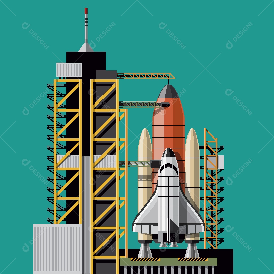 Foguete na Estação de Lançamento Ilustração Vetor EPS