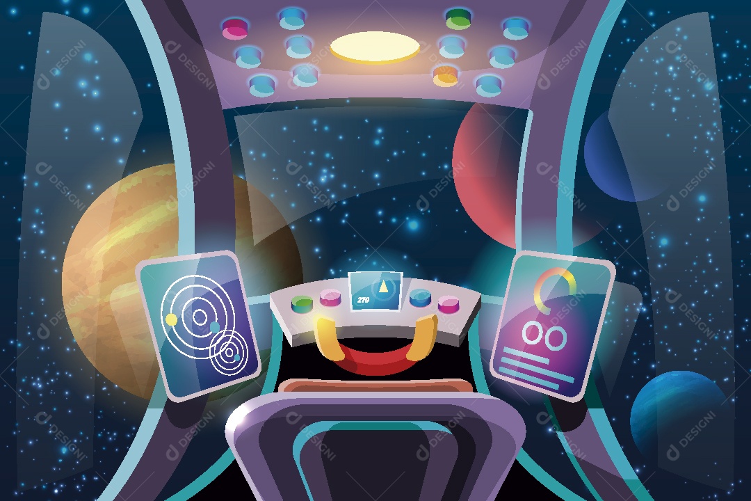 Cockpit de Nave Espacial Ilustração Vetor EPS