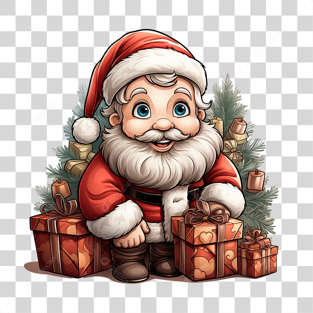 Papai Noel com Presente PNG Transparente