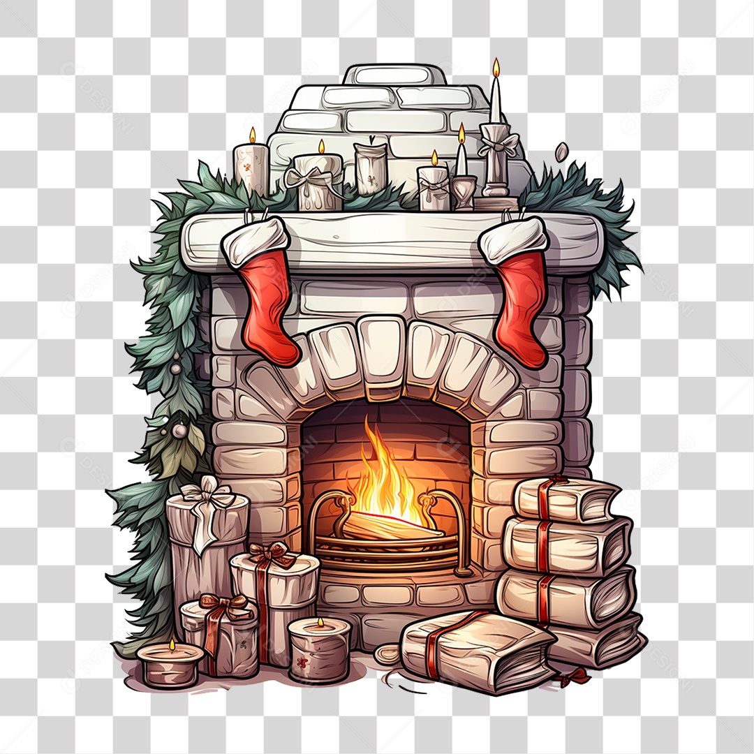 Chaminé Acesa com Meias Natalinas Penduradas PNG Transparente