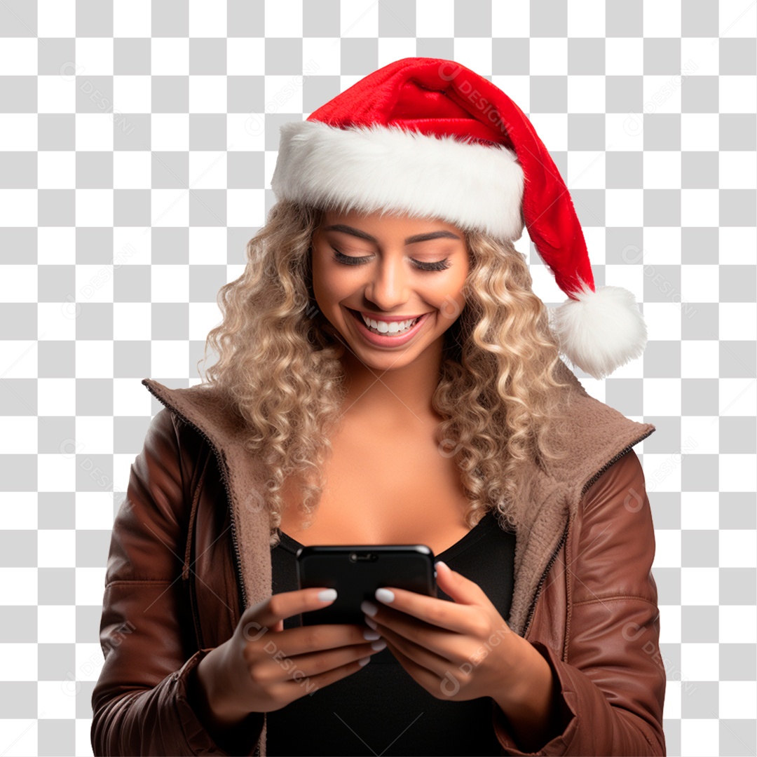 Mulher com Chapéu de Papai Noel PNG Transparente