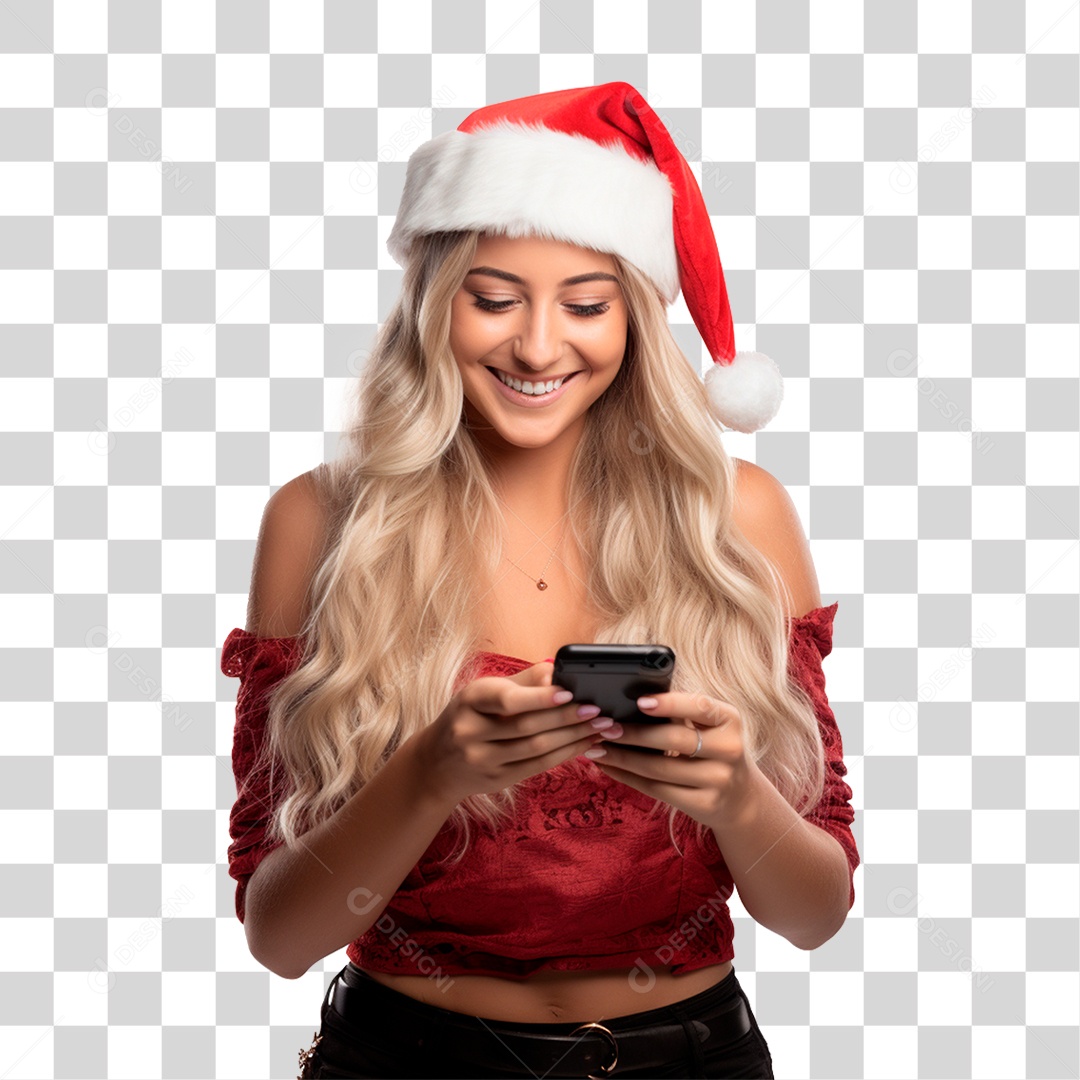 Mulher com Chapéu de Papai Noel PNG Transparente