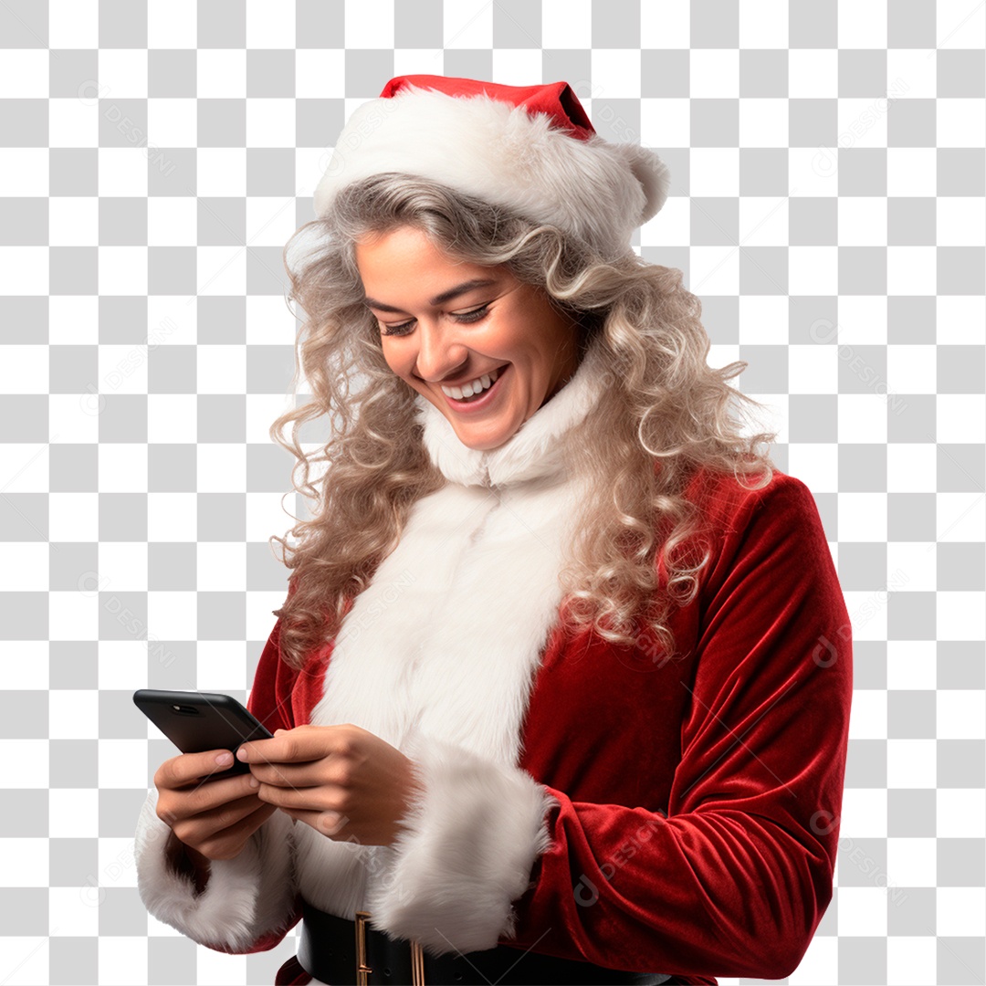 Mulher com Roupa de Papai Noel PNG Transparente
