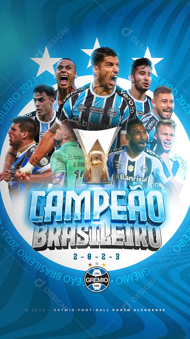 Social Media Flyer Story Futebol Campeão Brasileiro 2023 Grêmio PSD Editável