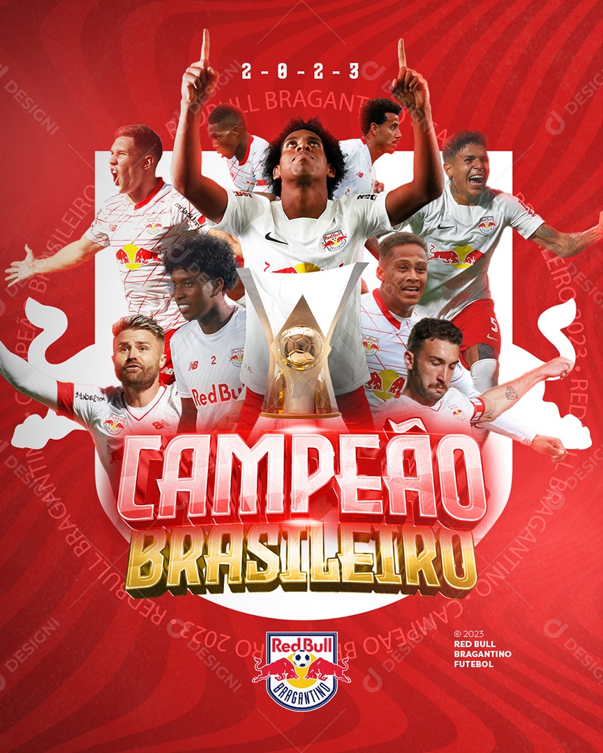 Social Media Flyer Feed Futebol Campeão Brasileiro 2023 Red Bull Bragantino PSD Editável