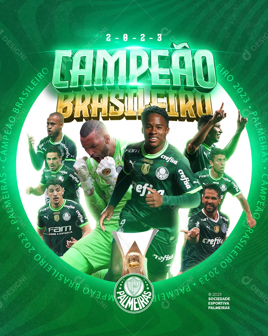 Flyer Feed Futebol Campeão Brasileiro Palmeiras Social Media PSD Editável