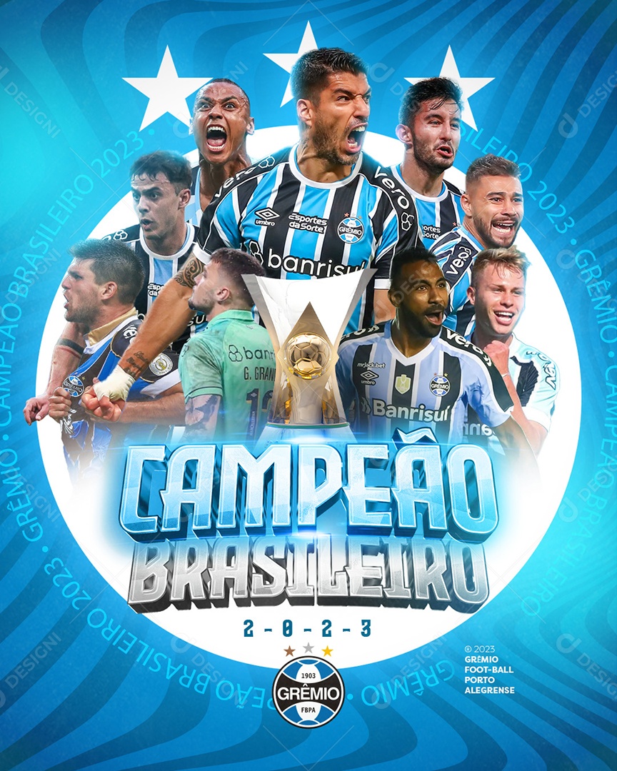 Social Media Flyer Feed Futebol Campeão Brasileiro 2023 Grêmio PSD Editável