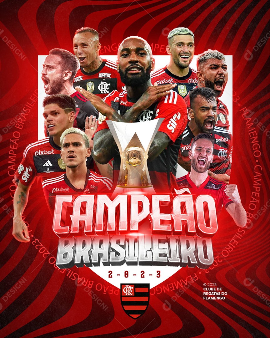 Flyer Feed Futebol Campeão Brasileiro 2023 Flamengo Social Media PSD Editável