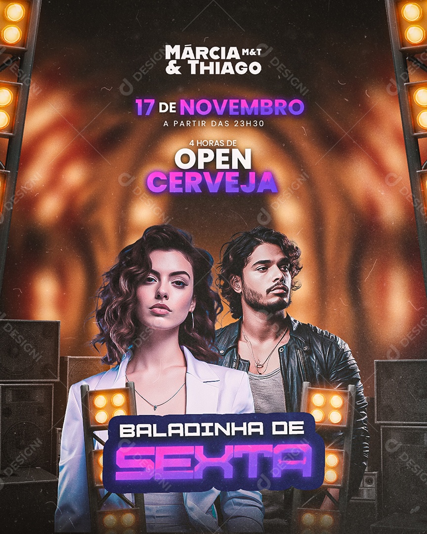 Flyer Márcia & Thiago Open Cerveja Baladinha De Sexta Social Media PSD Editável