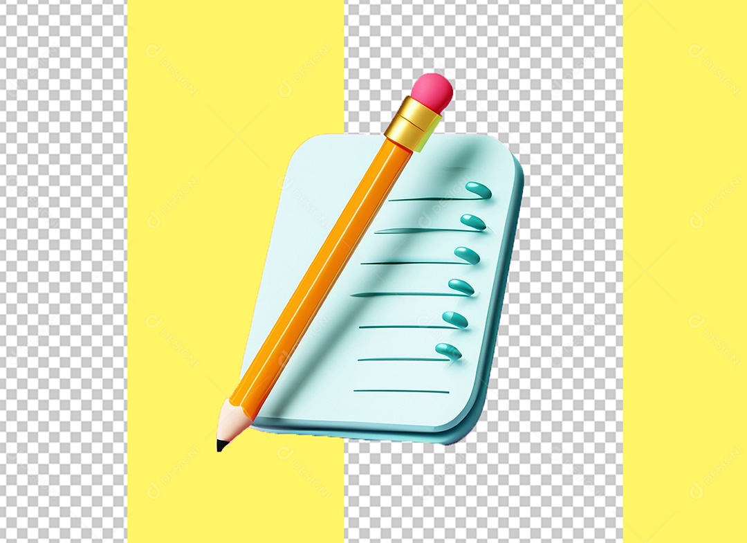 Elemento 3D Bloco de Nota e Lápis para Composição PSD