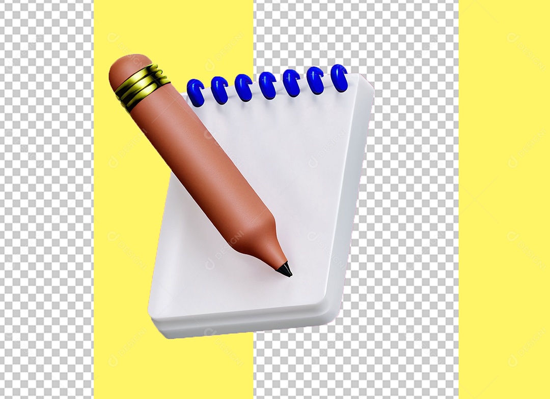Bloco de Nota e Lápis Elemento 3D para Composição PSD