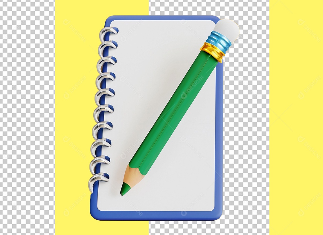 Elemento 3D Bloco de Nota e Lápis para Composição PSD