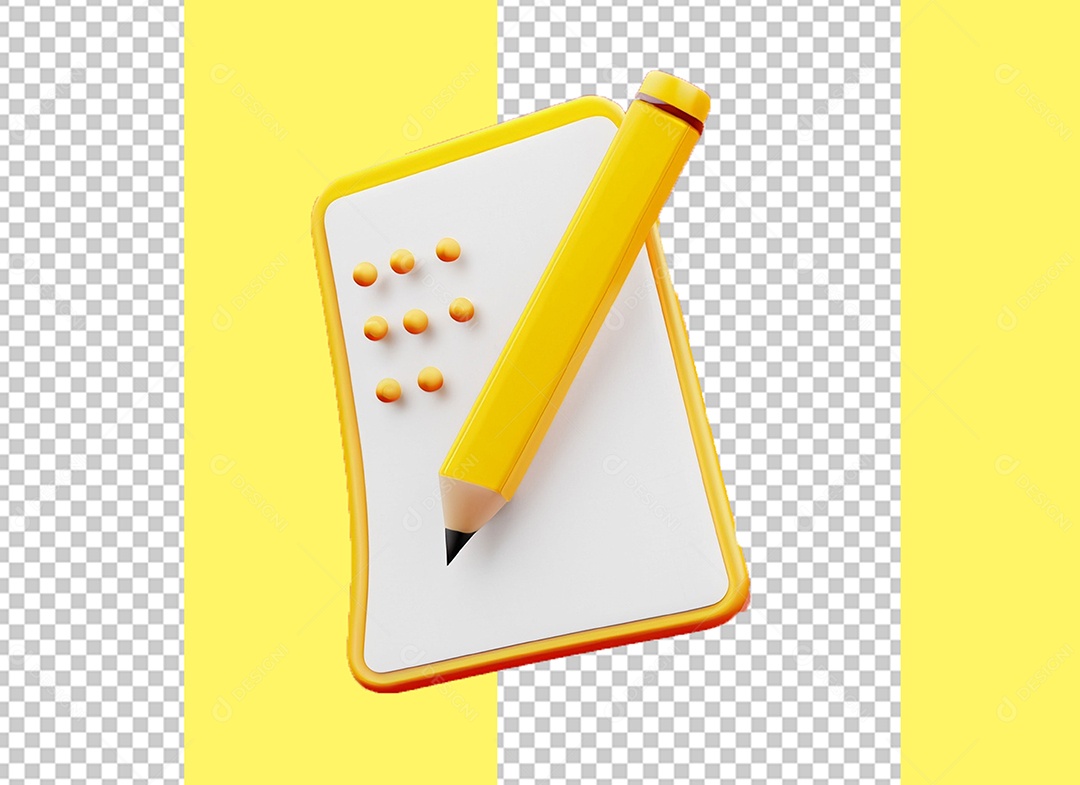 Elemento 3D Bloco de Nota e Lápis para Composição PSD