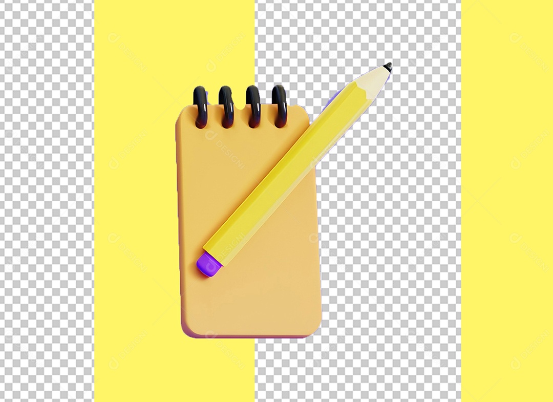Elemento 3D Bloco de Nota e Lápis para Composição PSD