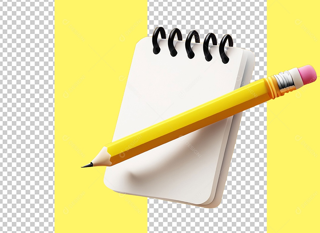 Bloco de Nota e Lápis Elemento 3D para Composição PSD