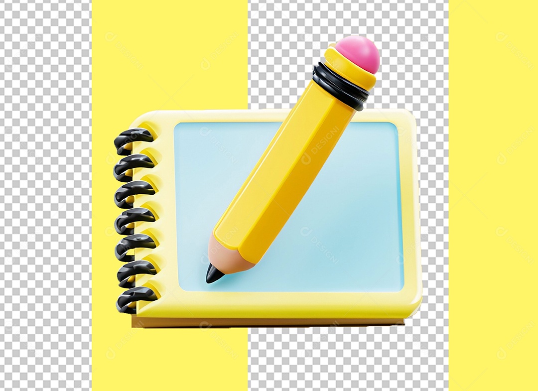 Bloco de Nota e Lápis Elemento 3D para Composição PSD