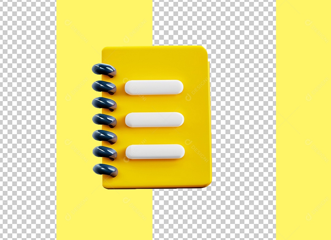 Caderno Amarelo Elemento 3D para Composição PSD