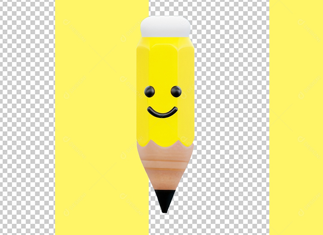 3D Pencil Element with Happy Face and Eraser on the Tip for PSD Composition