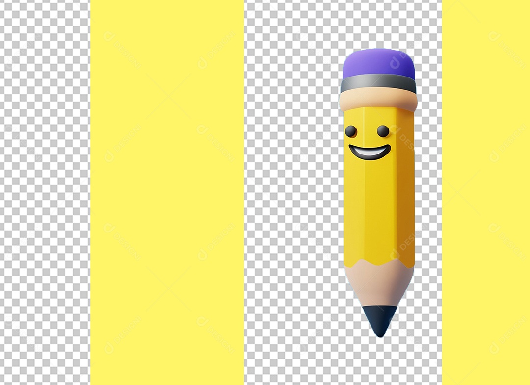 Lápis com Rosto Feliz e com Borracha na Ponta Elemento 3D para Composição PSD