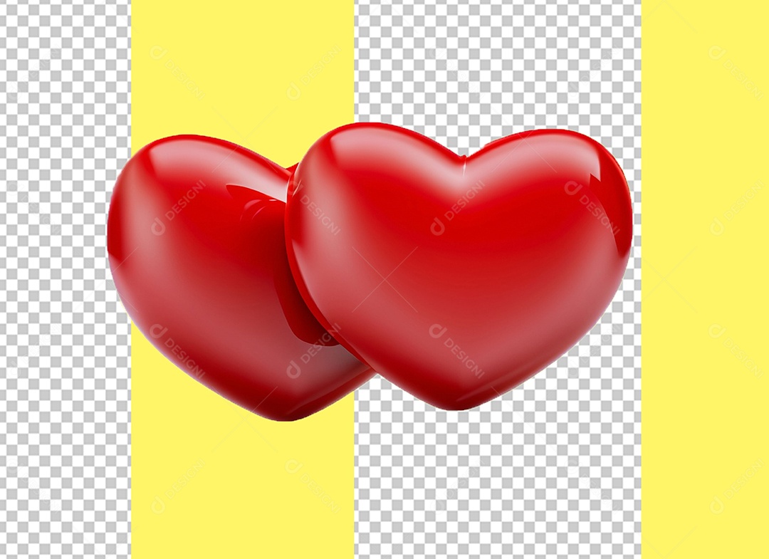 Corações Vermelhos Elemento 3D para Composição PSD