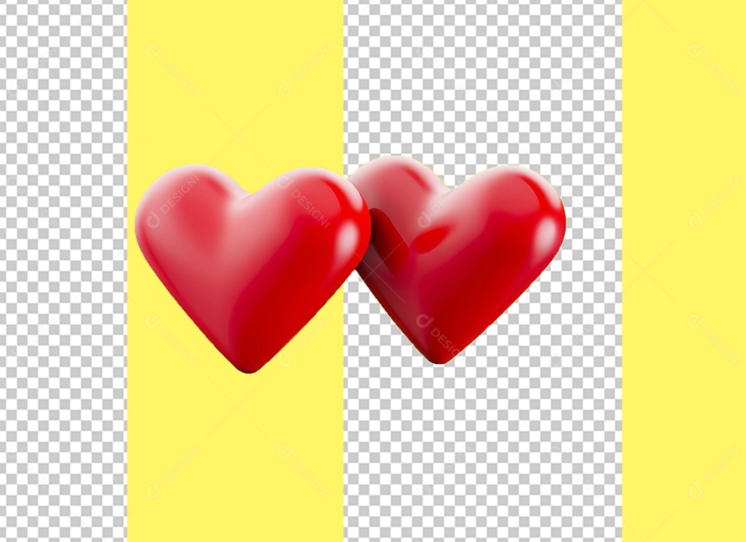 Corações Vermelhos Elemento 3D para Composição PSD