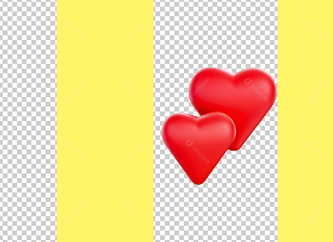 Corações Vermelhos Elemento 3D para Composição PSD