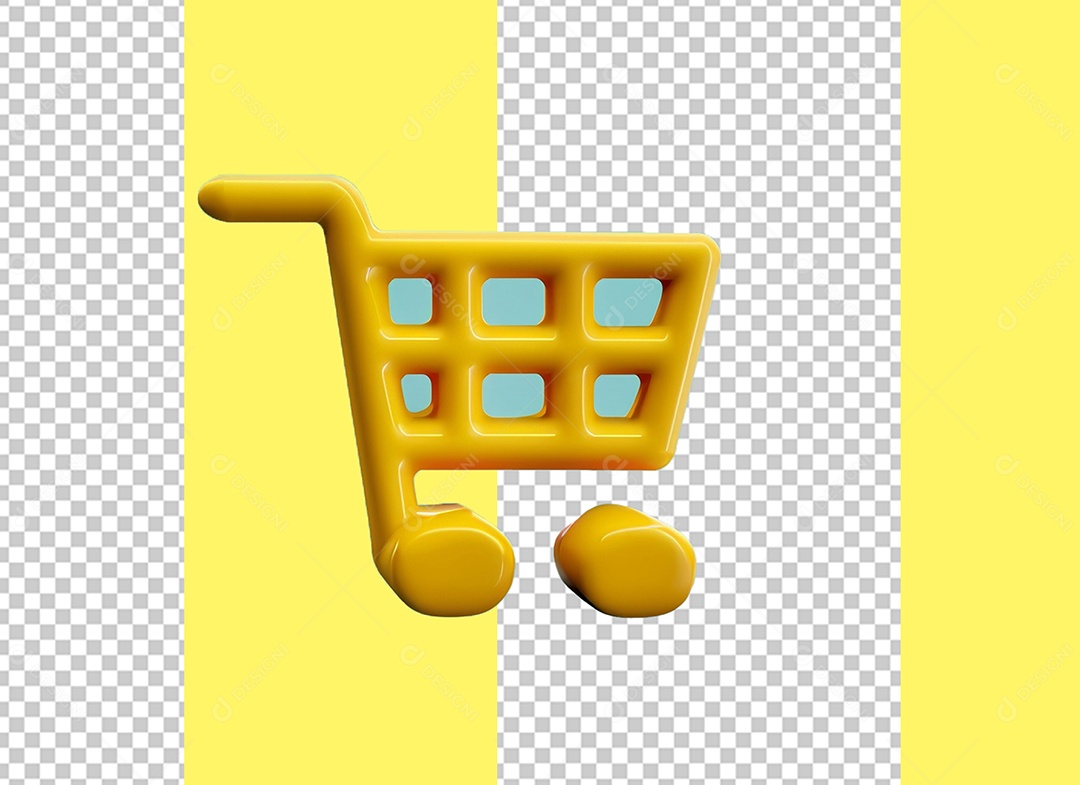 Carrinho de Compras Amarelo Elemento 3D para Composição PSD