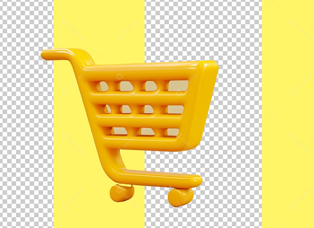 Carrinho de Compras Amarelo Elemento 3D para Composição PSD