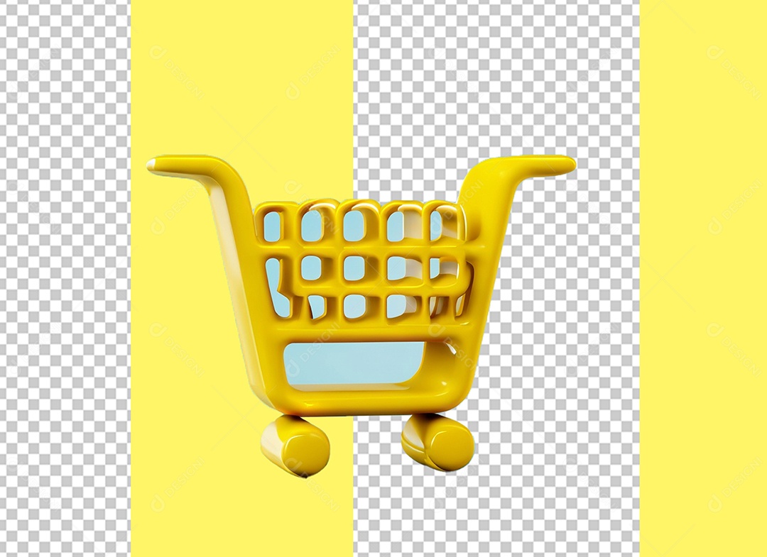 Carrinho de Compras Amarelo Elemento 3D para Composição PSD