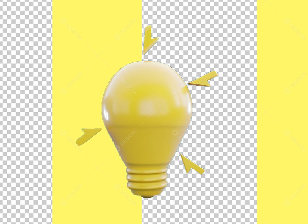 Elemento 3D Lâmpada de Ideia Amarela para Composição PSD