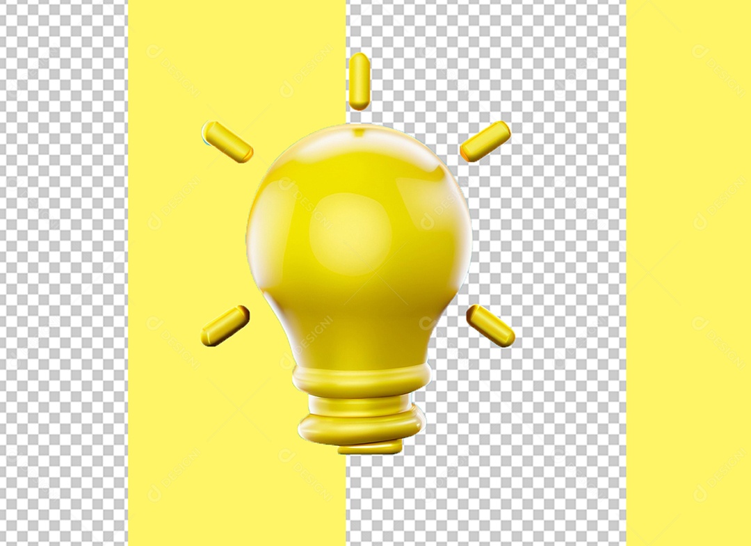 Lâmpada de Ideia Amarela Elemento 3D para Composição PSD