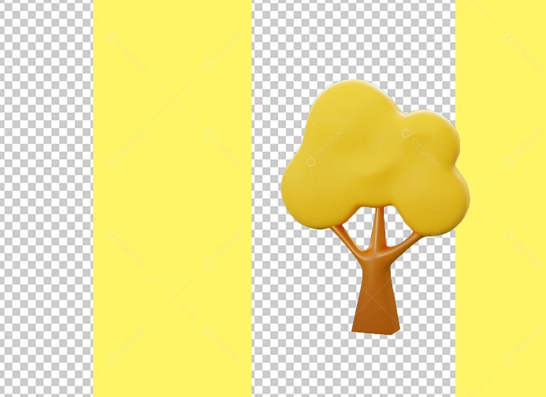 Elemento 3D Árvore com Flores Amarela para Composição PSD