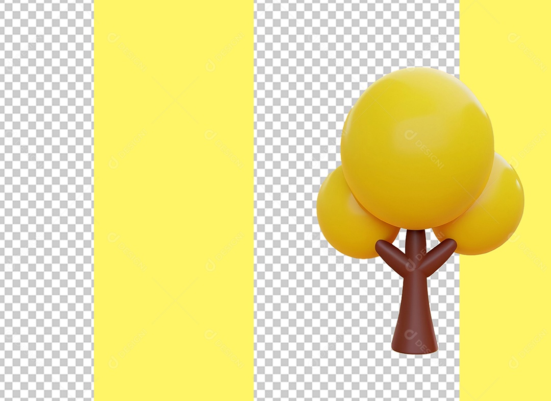 Árvore com Flores Amarela Elemento 3D para Composição PSD