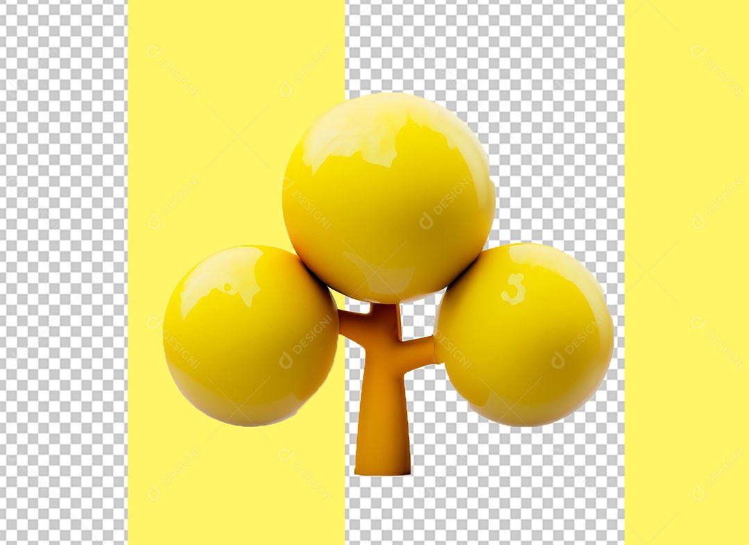 Árvore com Flores Amarela Elemento 3D para Composição PSD
