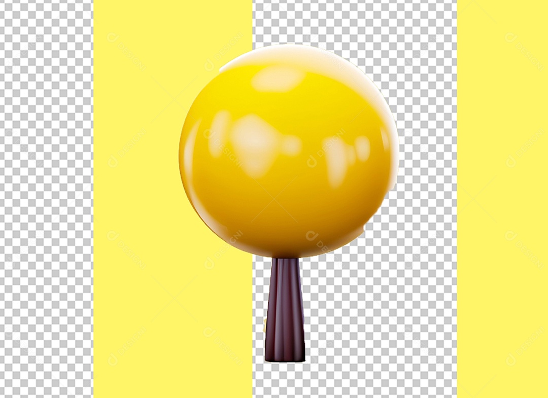 Elemento 3D Árvore com Flores Amarela para Composição PSD